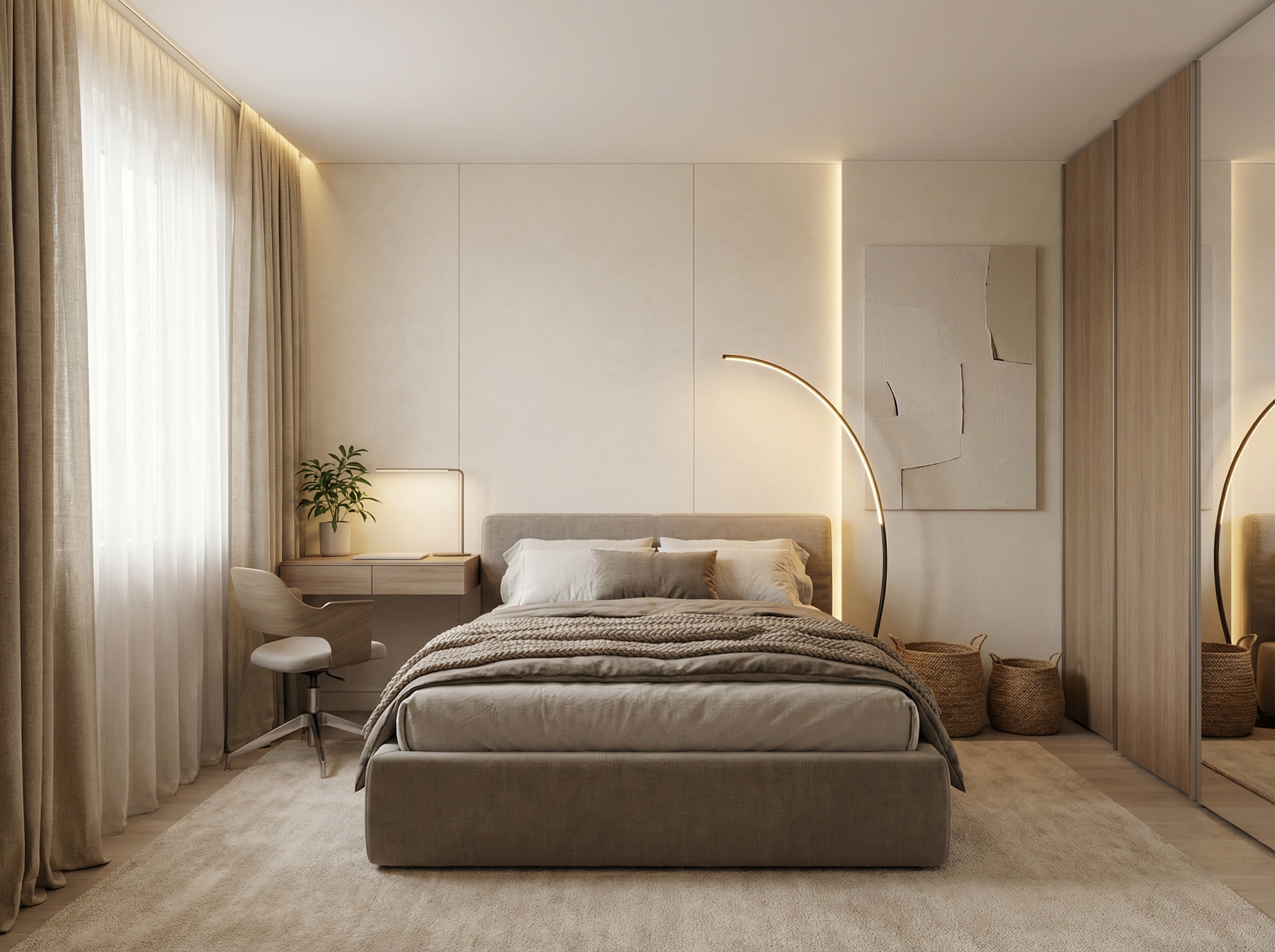 Дизайн спальни в стиле Минимализм — фото интерьера от нейросети RoomGPT