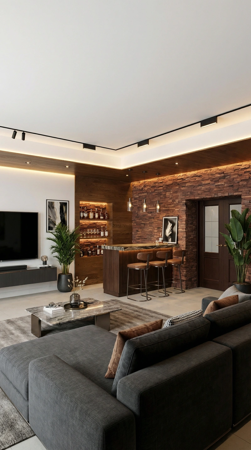 Дизайн интерьера в стиле Контемпорари — Гостиная от нейросети RoomGPT