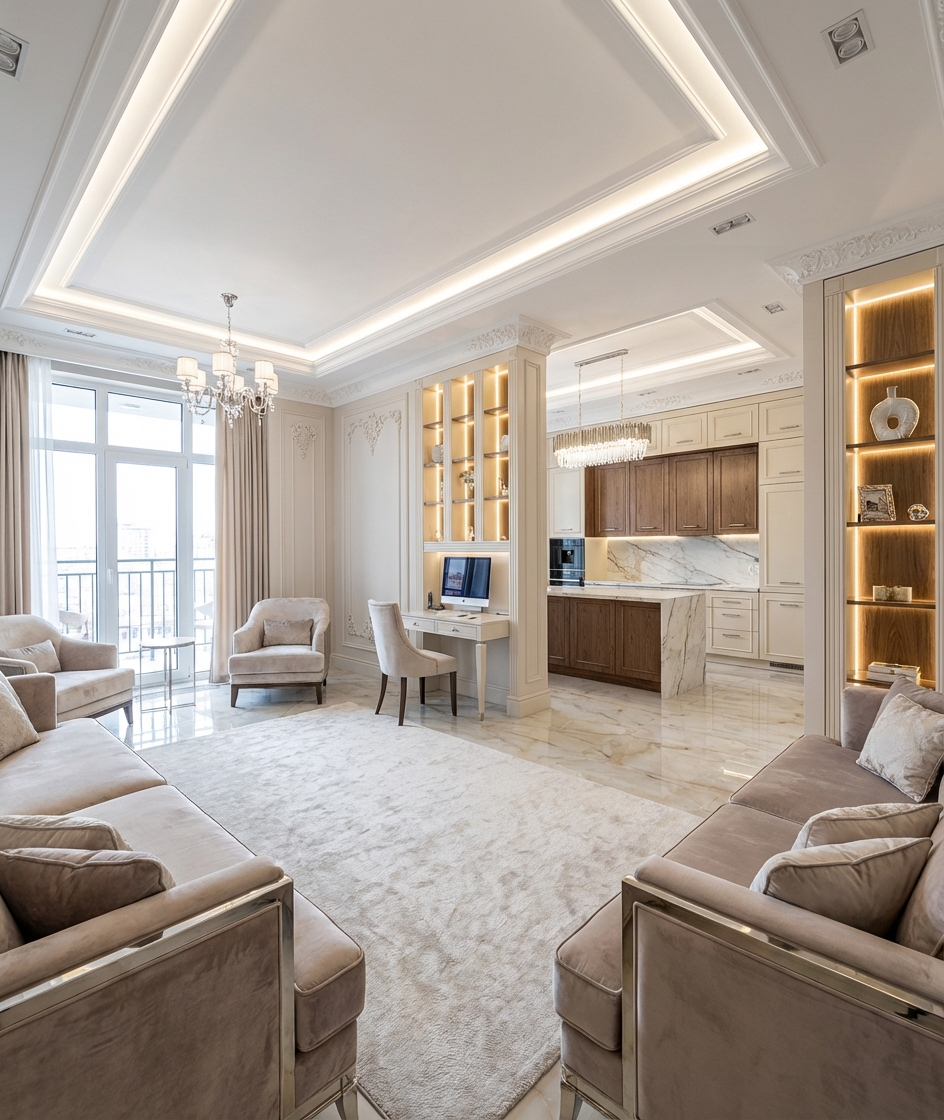 Дизайн гостиной в стиле Классика — фото интерьера от нейросети RoomGPT