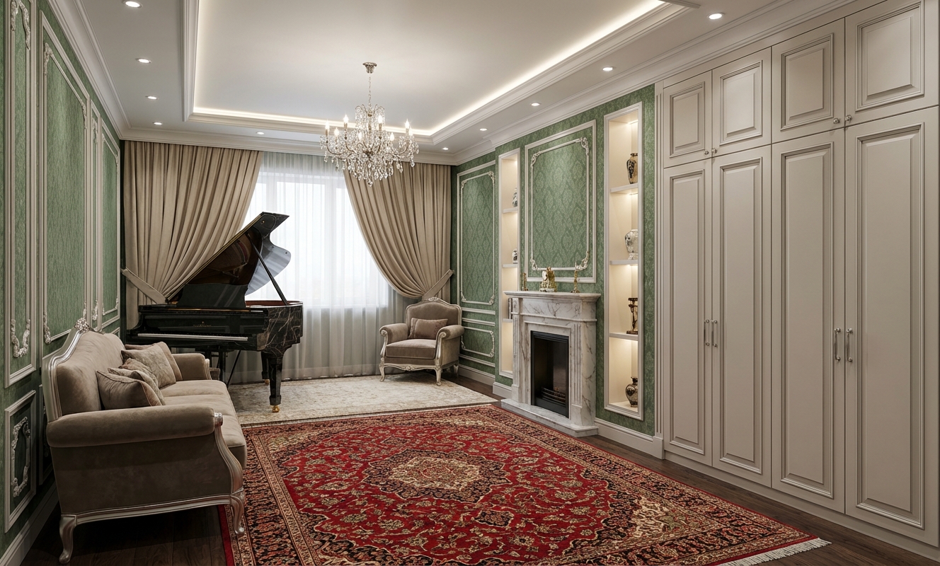 Дизайн гостиной в стиле Классика — фото интерьера от нейросети RoomGPT