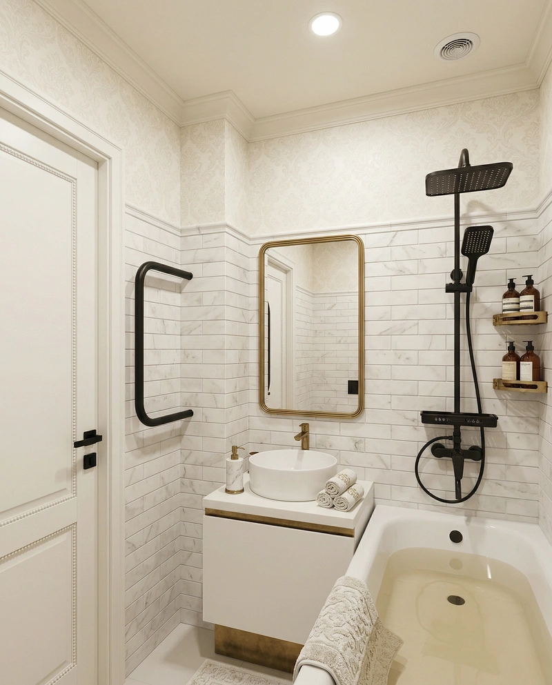 Дизайн ванной в стиле Классика — фото интерьера от нейросети RoomGPT