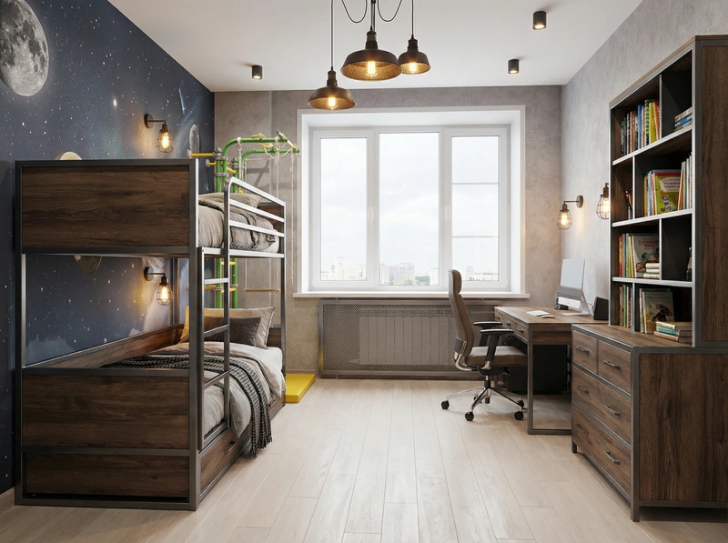 Дизайн интерьера в стиле Лофт — Детская от нейросети RoomGPT