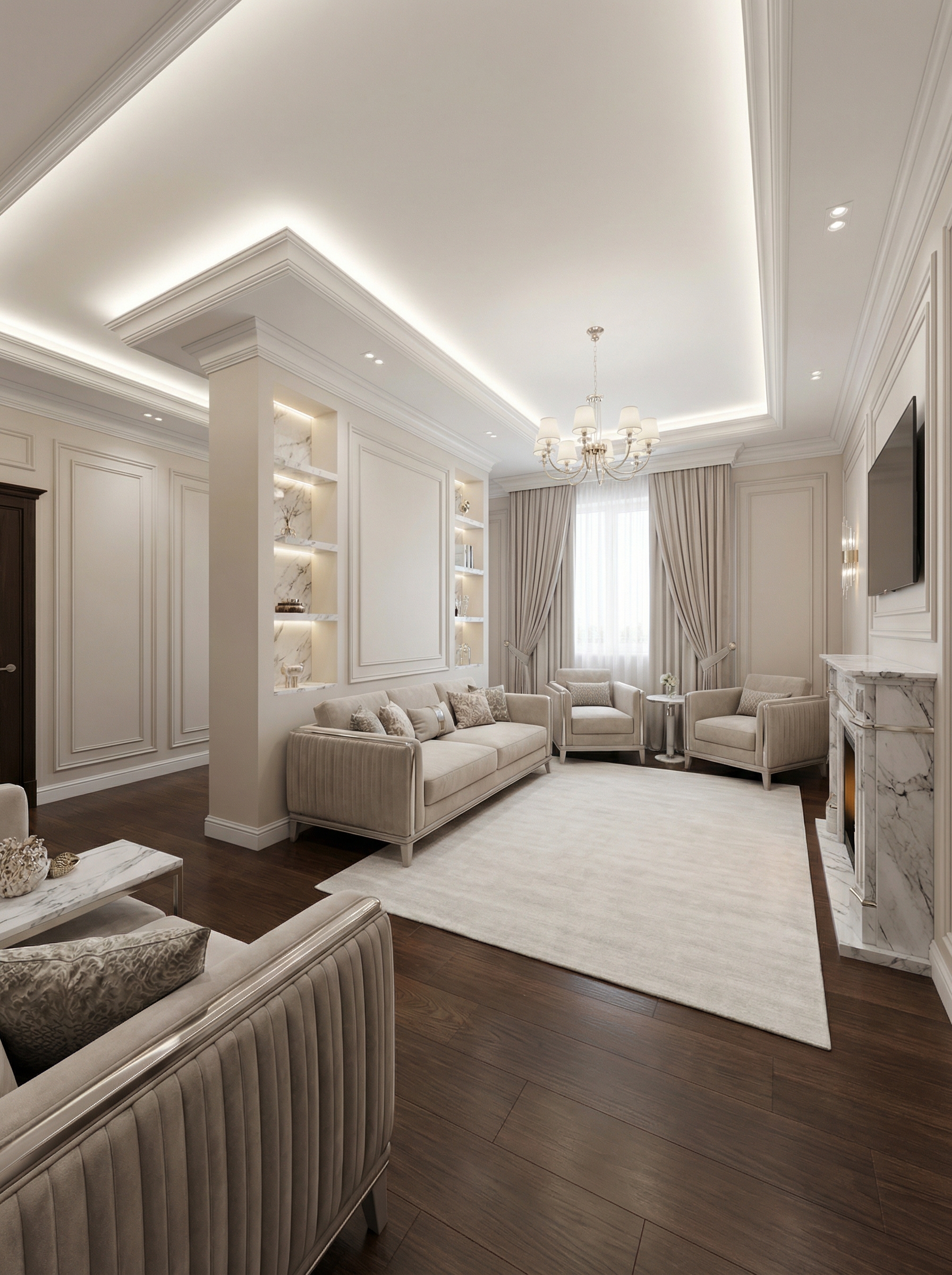 Дизайн гостиной в стиле Классика — фото интерьера от нейросети RoomGPT