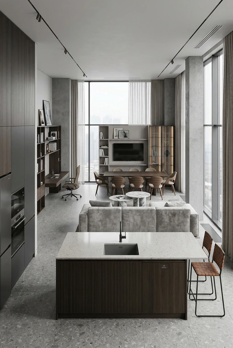 Дизайн гостиной в стиле Контемпорари — фото интерьера от нейросети RoomGPT