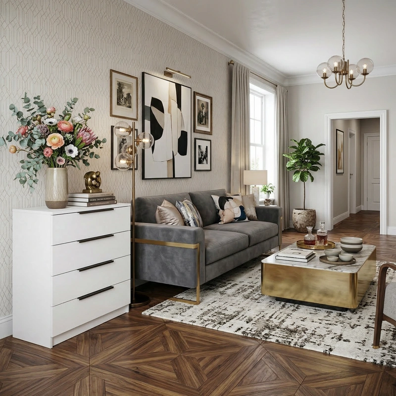 Дизайн гостиной в стиле Эклектика — фото интерьера от нейросети RoomGPT