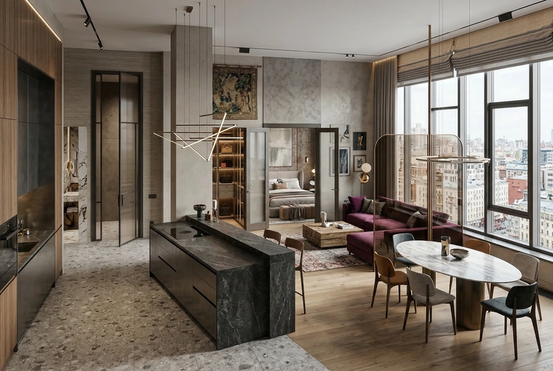 Дизайн гостиной в стиле Эклектика — фото интерьера от нейросети RoomGPT