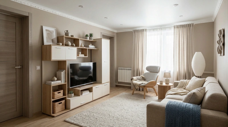 Дизайн гостиной в стиле Хюгге — фото интерьера от нейросети RoomGPT