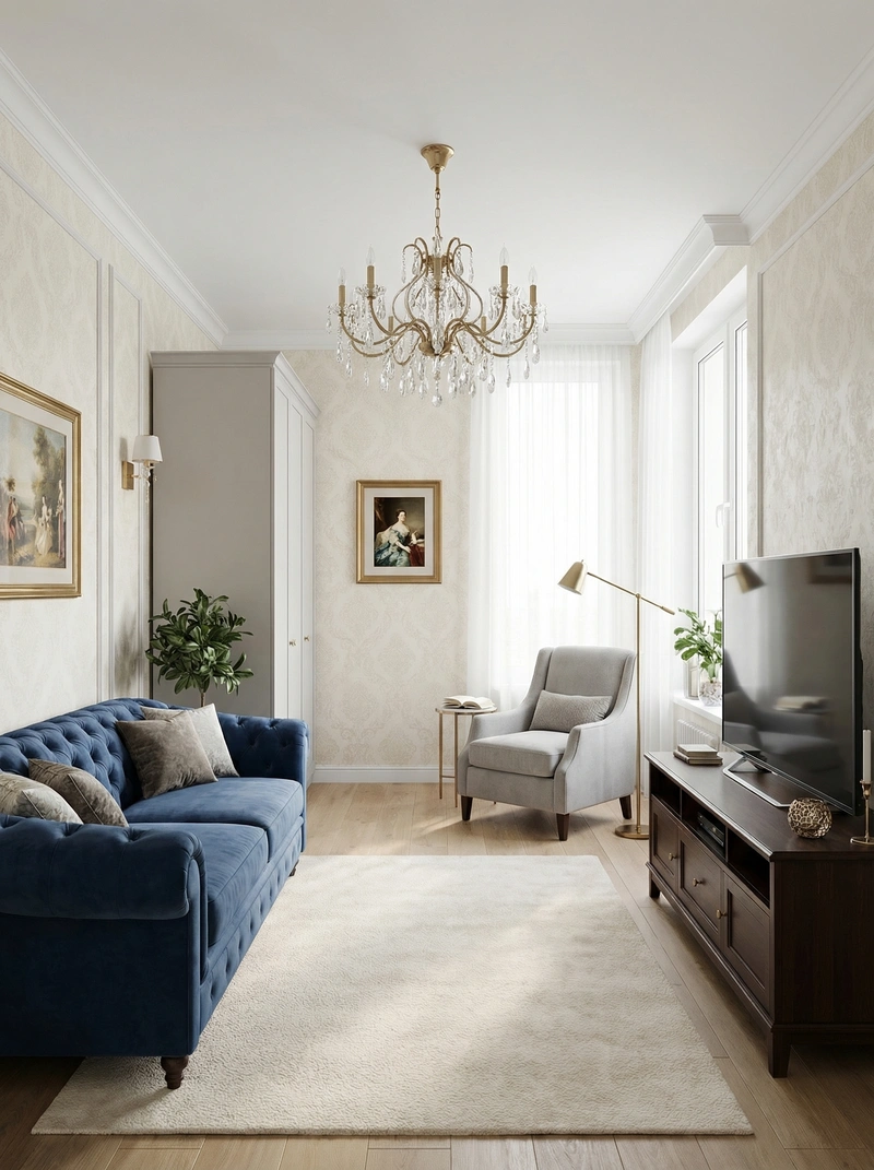 Дизайн интерьера в стиле Классика — Гостиная от нейросети RoomGPT