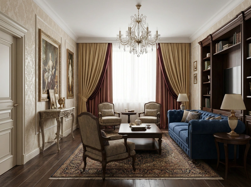 Дизайн интерьера в стиле Классика — Гостиная от нейросети RoomGPT