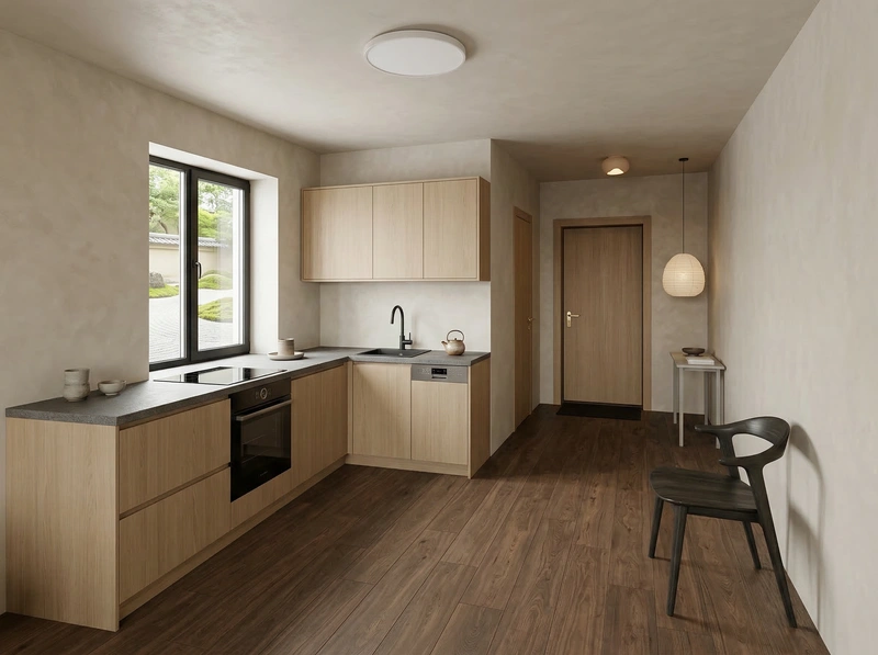 Дизайн кухни в стиле Japandi — фото интерьера от нейросети RoomGPT