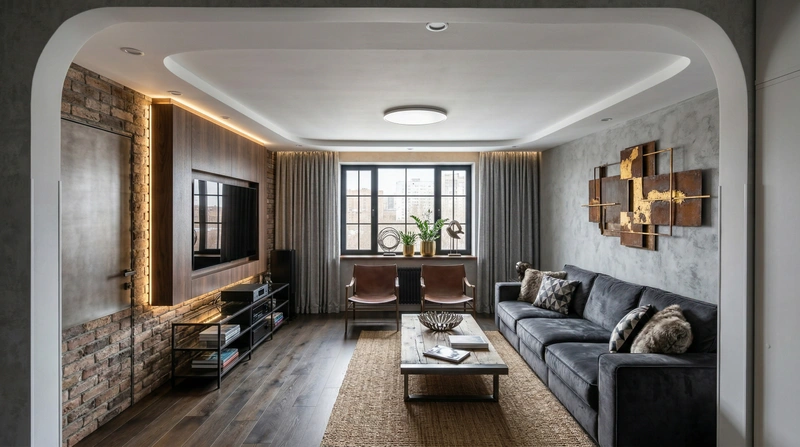 Дизайн гостиной в стиле Лофт — фото интерьера от нейросети RoomGPT