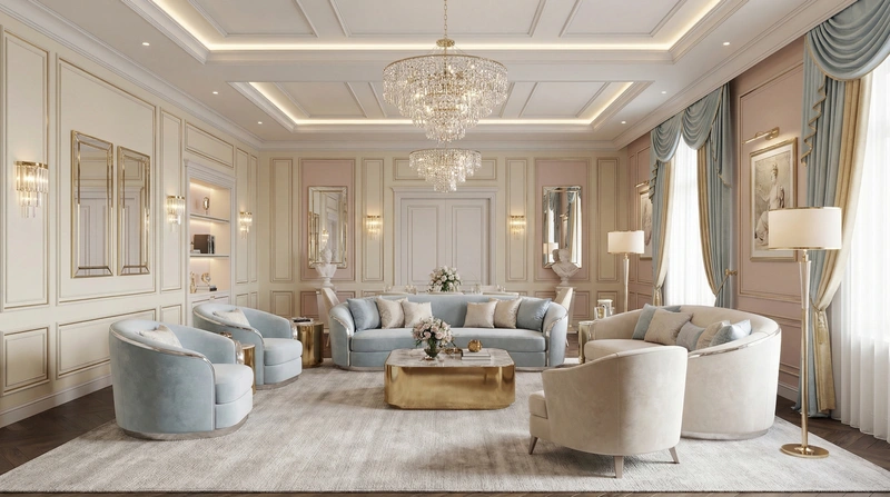Дизайн интерьера в стиле Неоклассика — Гостиная от нейросети RoomGPT