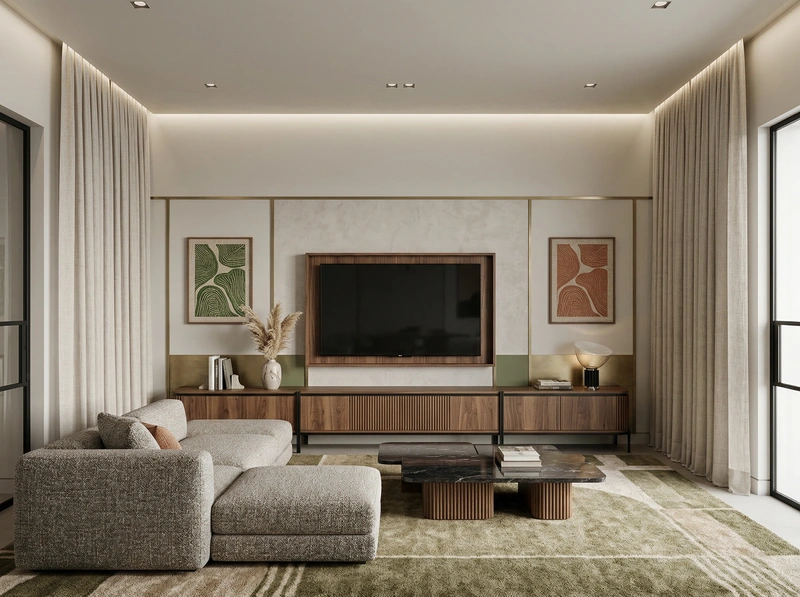 Дизайн интерьера в стиле Контемпорари — Гостиная от нейросети RoomGPT