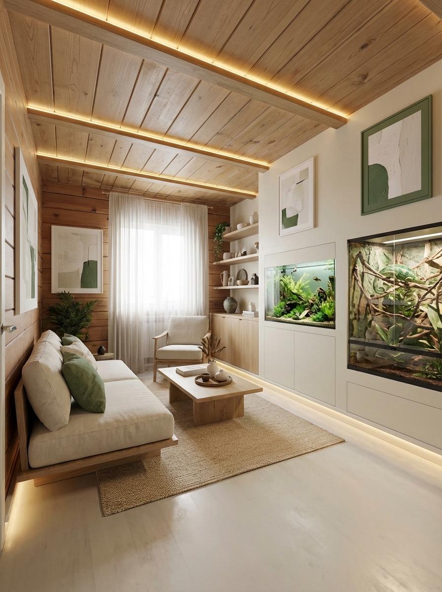 Дизайн гостиной в стиле Japandi — фото интерьера от нейросети RoomGPT