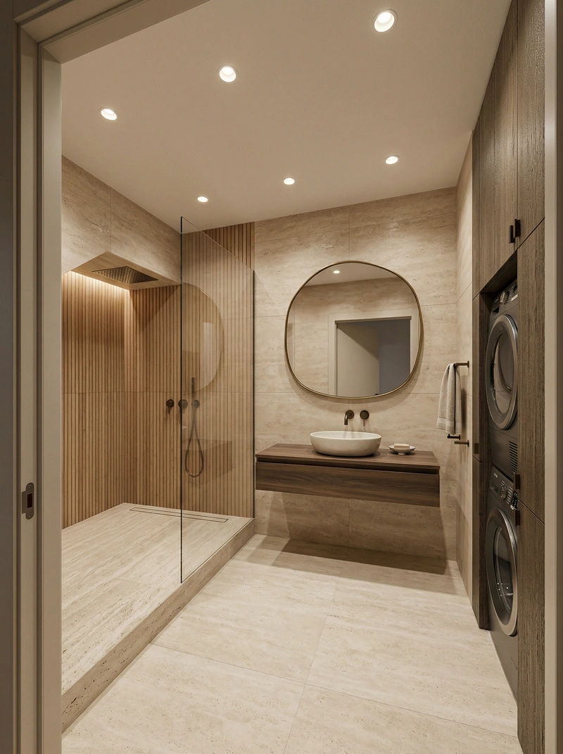 Дизайн ванной в стиле Japandi — фото интерьера от нейросети RoomGPT