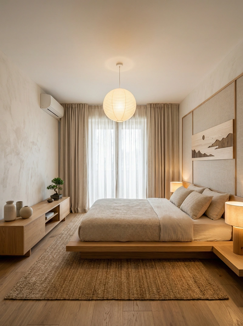 Дизайн спальни в стиле Japandi — фото интерьера от нейросети RoomGPT