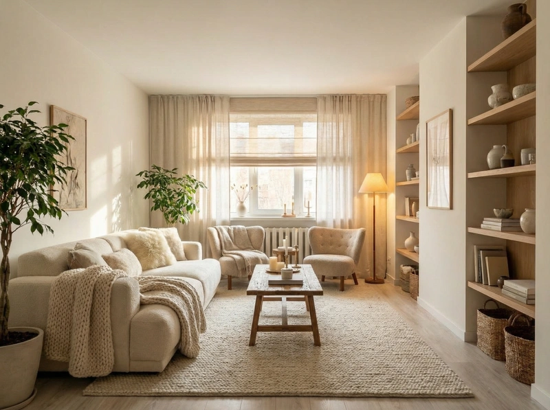 Дизайн интерьера в стиле Хюгге — Гостиная от нейросети RoomGPT