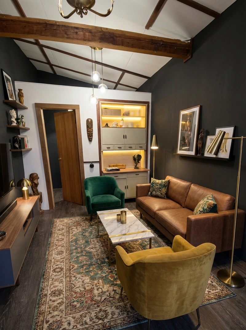 Дизайн интерьера в стиле Эклектика — Гостиная от нейросети RoomGPT