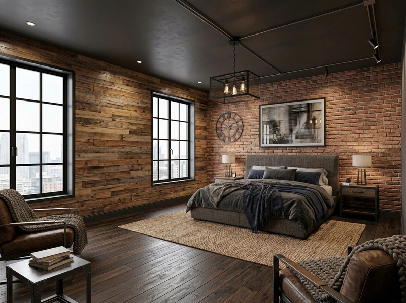 Дизайн спальни в стиле Лофт — фото интерьера от нейросети RoomGPT