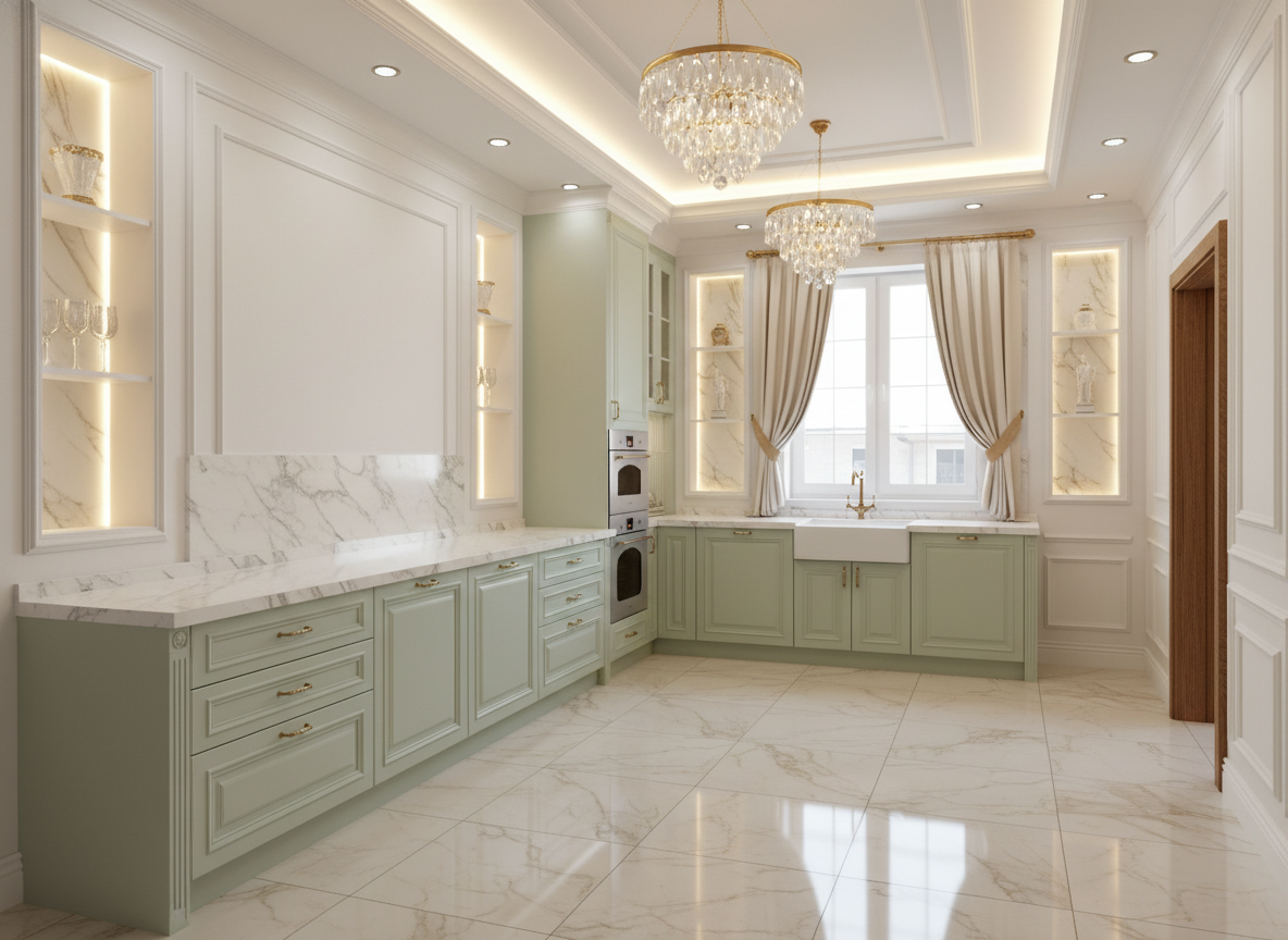 Дизайн кухни в стиле Классика — фото интерьера от нейросети RoomGPT
