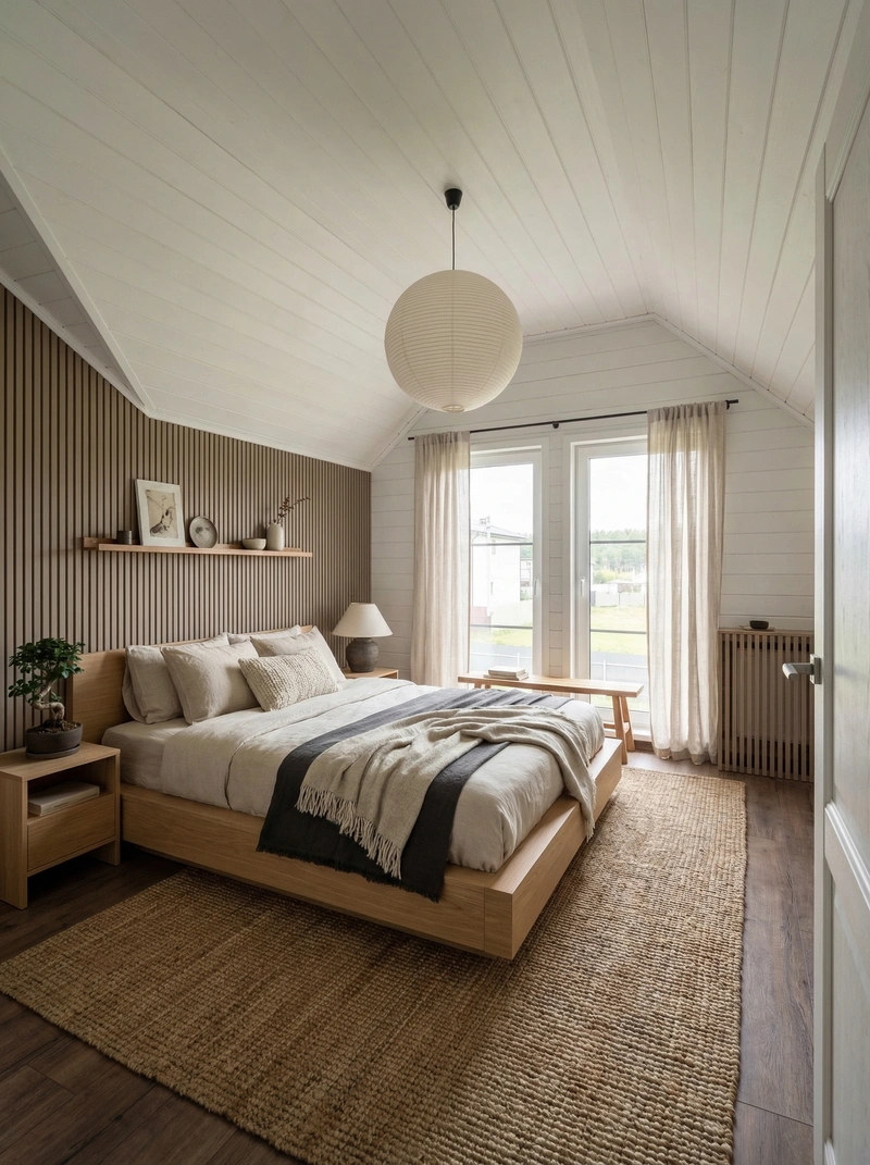 Дизайн спальни в стиле Japandi — фото интерьера от нейросети RoomGPT
