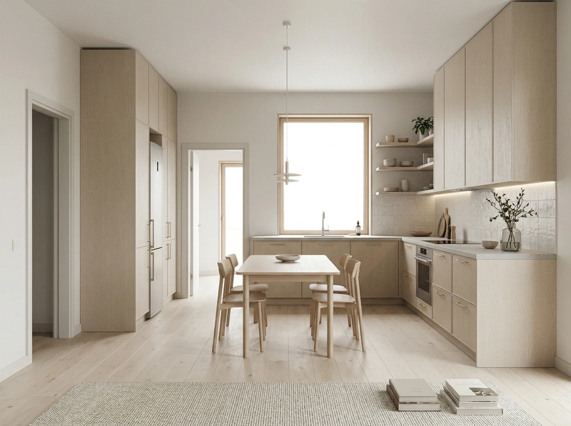 Дизайн кухни в стиле Сканди — фото интерьера от нейросети RoomGPT