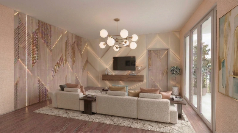 Дизайн интерьера в стиле Контемпорари — Гостиная от нейросети RoomGPT