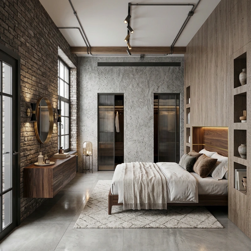 Дизайн спальни в стиле Лофт — фото интерьера от нейросети RoomGPT