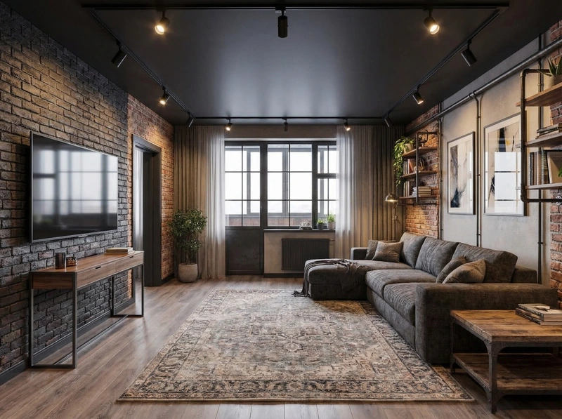Дизайн интерьера в стиле Лофт — Гостиная от нейросети RoomGPT
