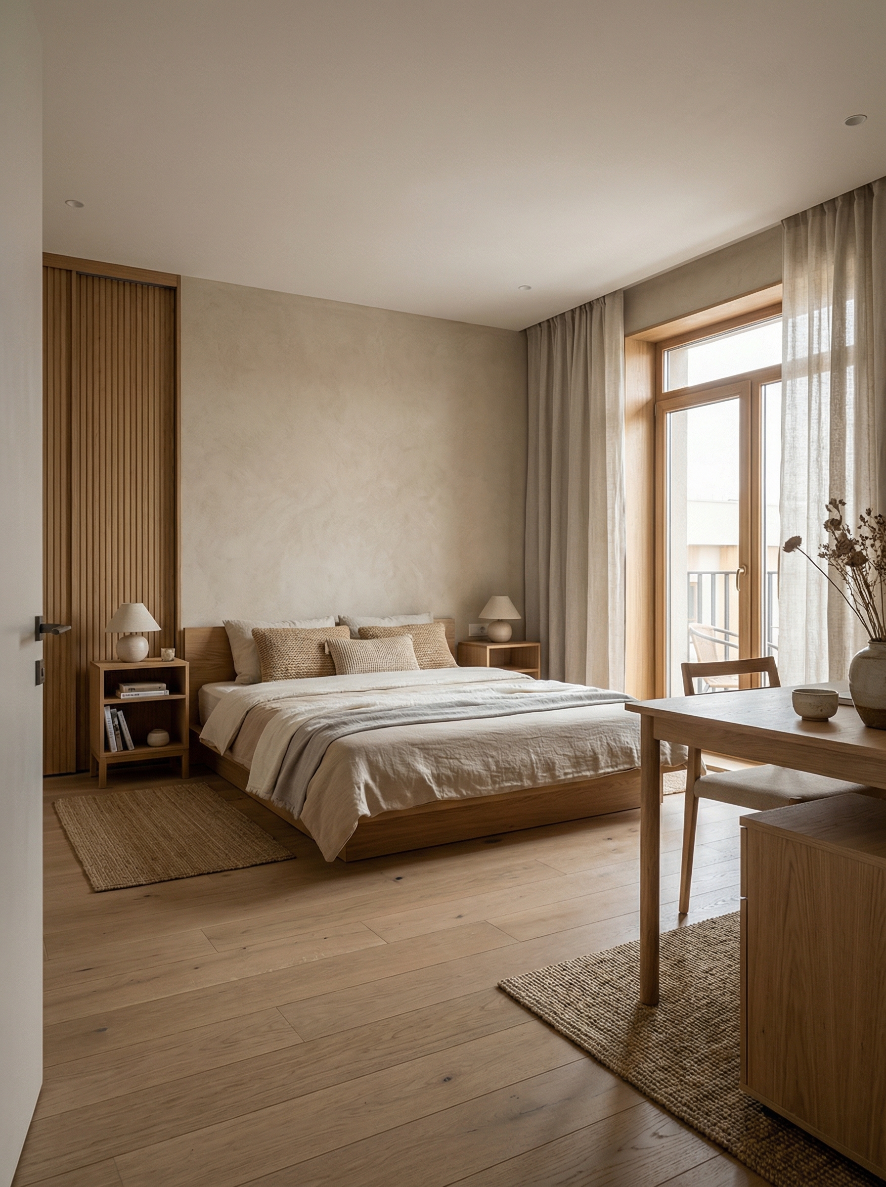 Дизайн спальни в стиле Japandi — фото интерьера от нейросети RoomGPT