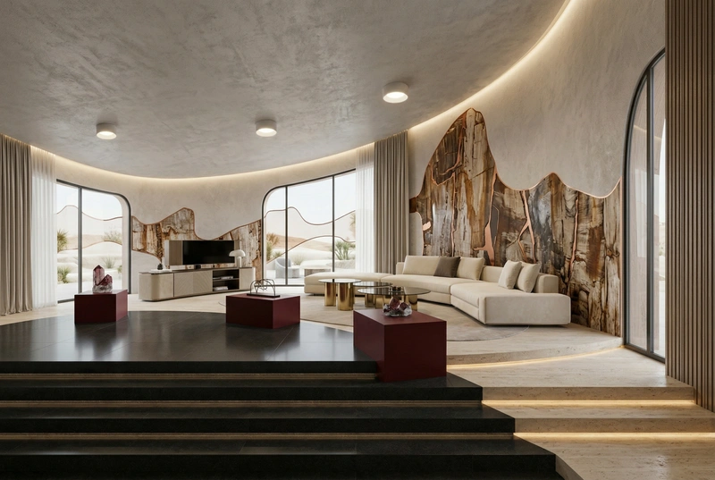 Дизайн гостиной в стиле Контемпорари — фото интерьера от нейросети RoomGPT