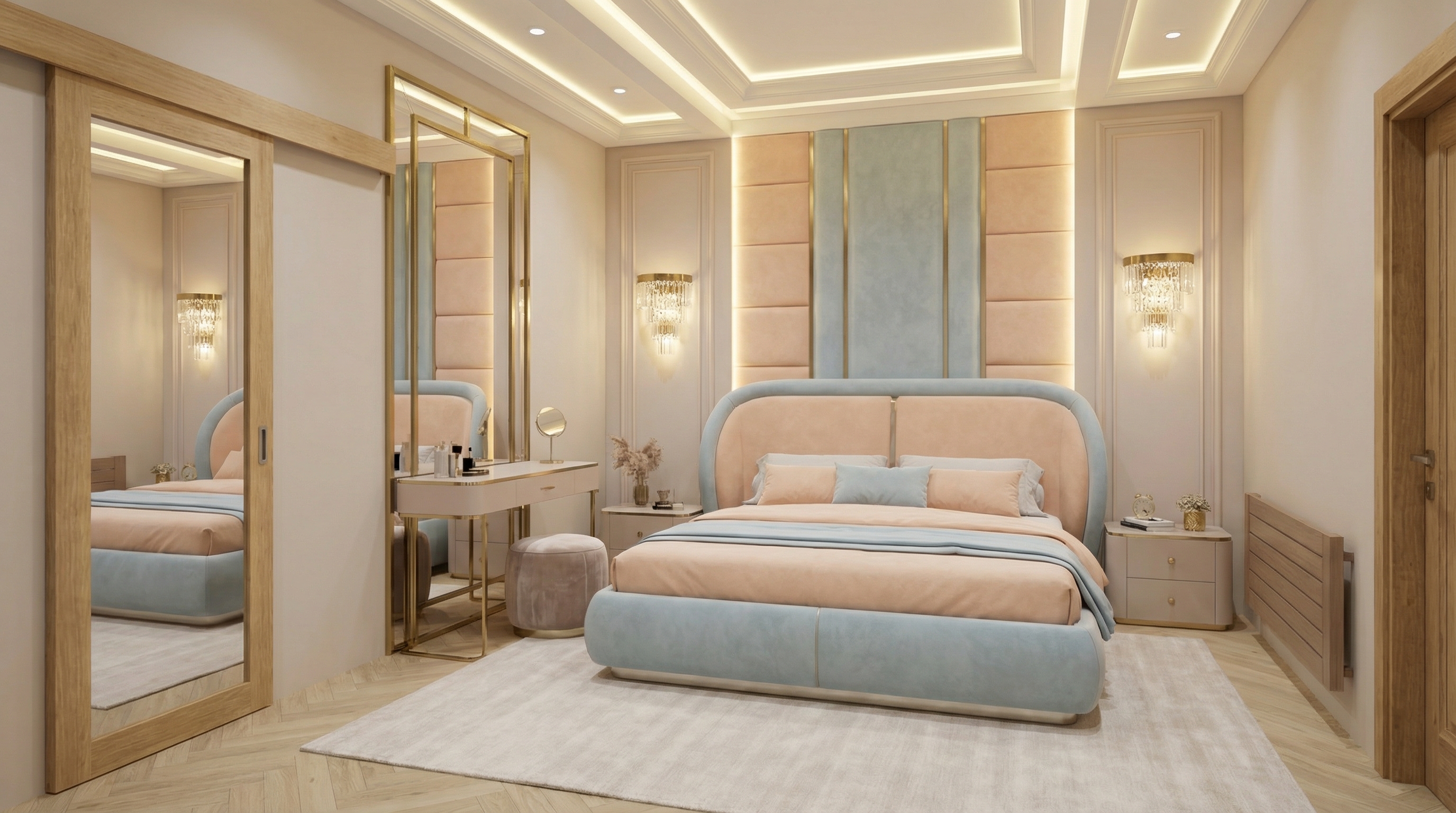 Дизайн спальни в стиле Неоклассика — фото интерьера от нейросети RoomGPT