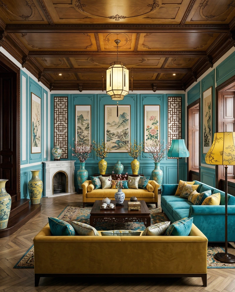 Дизайн гостиной в стиле Эклектика — фото интерьера от нейросети RoomGPT