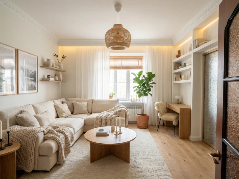 Дизайн интерьера в стиле Хюгге — Гостиная от нейросети RoomGPT