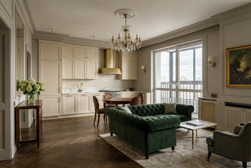 Дизайн интерьера в стиле Классика — Гостиная от нейросети RoomGPT