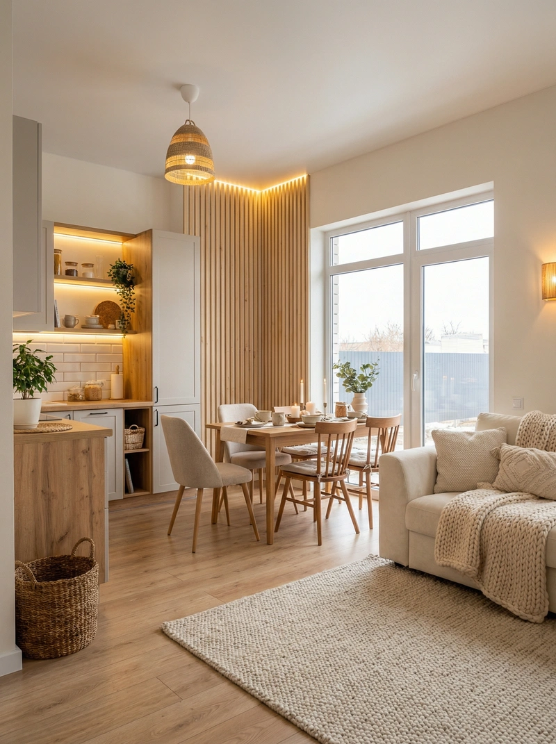 Дизайн интерьера в стиле Хюгге — Кухня от нейросети RoomGPT