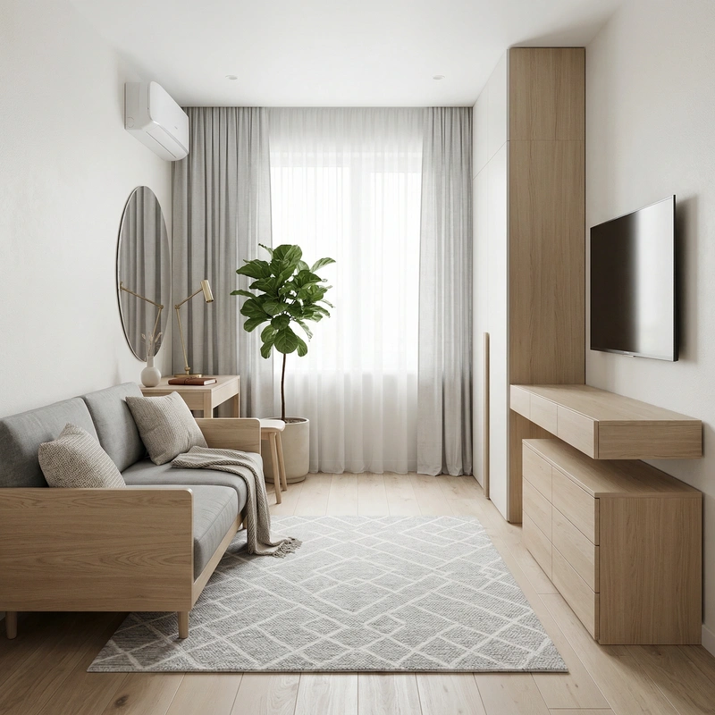 Дизайн спальни в стиле Сканди — фото интерьера от нейросети RoomGPT