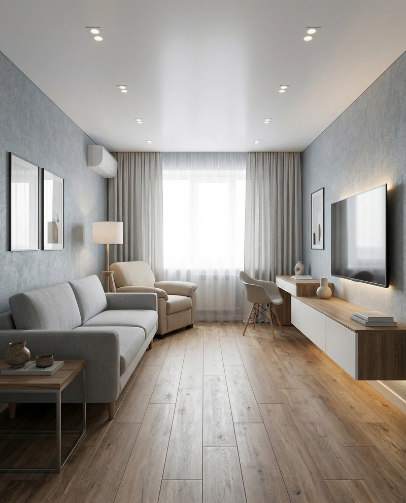 Дизайн гостиной в стиле Сканди — фото интерьера от нейросети RoomGPT