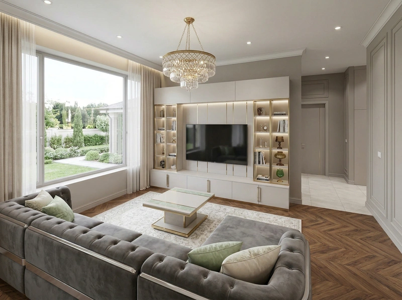 Дизайн гостиной в стиле Неоклассика — фото интерьера от нейросети RoomGPT