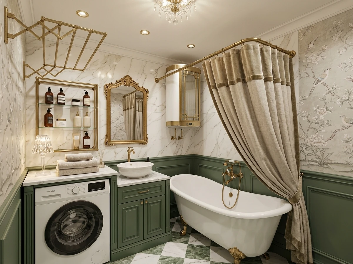 Дизайн ванной в стиле Классика — фото интерьера от нейросети RoomGPT