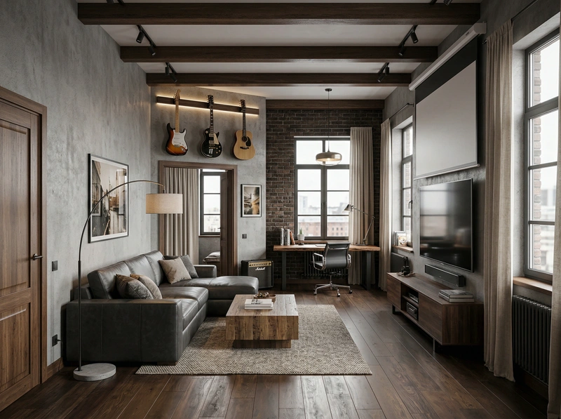 Дизайн гостиной в стиле Лофт — фото интерьера от нейросети RoomGPT