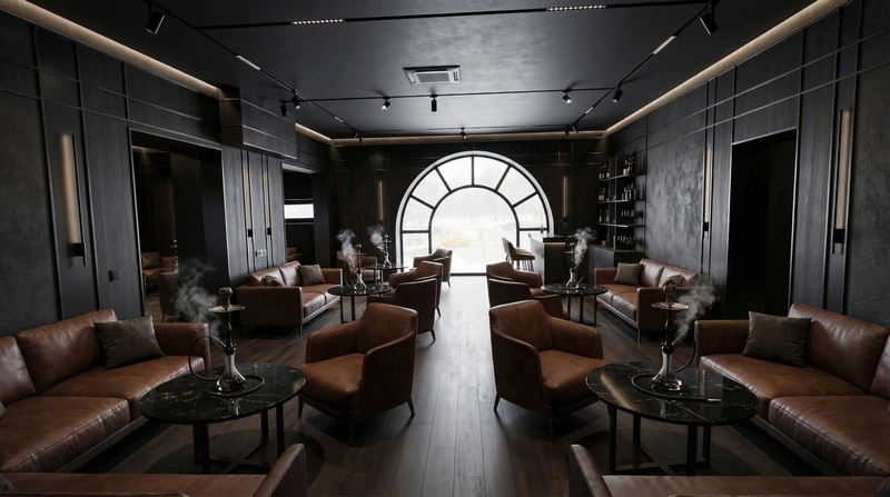 Дизайн гостиной в стиле Блэктэк — фото интерьера от нейросети RoomGPT