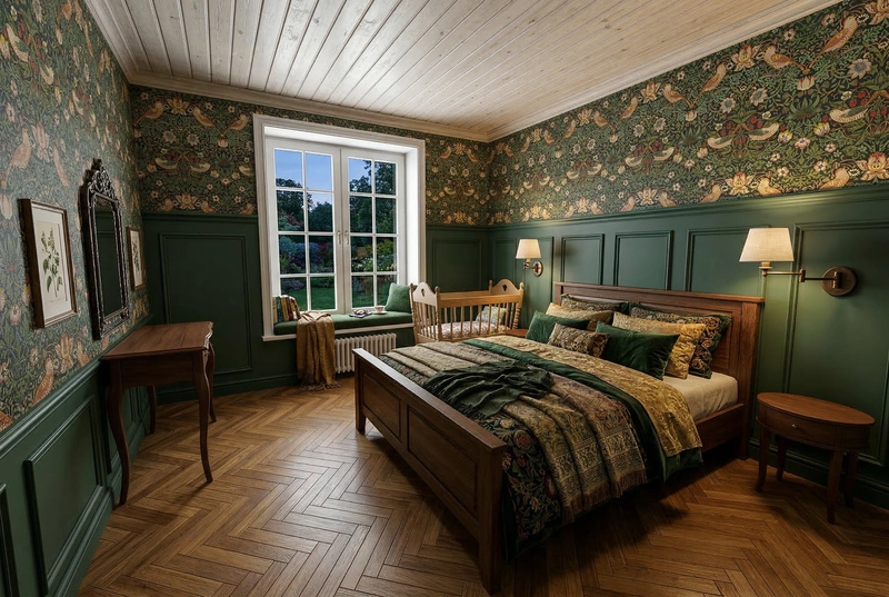 Дизайн спальни в стиле Британский — фото интерьера от нейросети RoomGPT