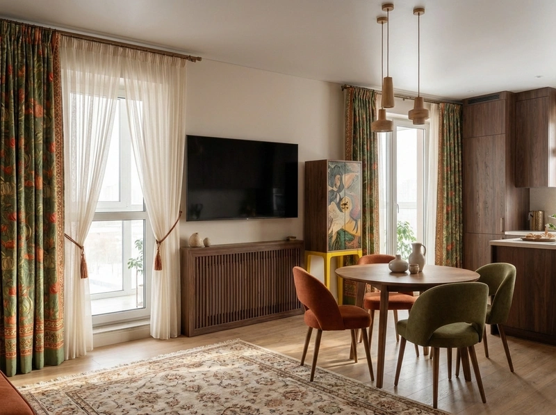 Дизайн интерьера в стиле Контемпорари — Гостиная от нейросети RoomGPT