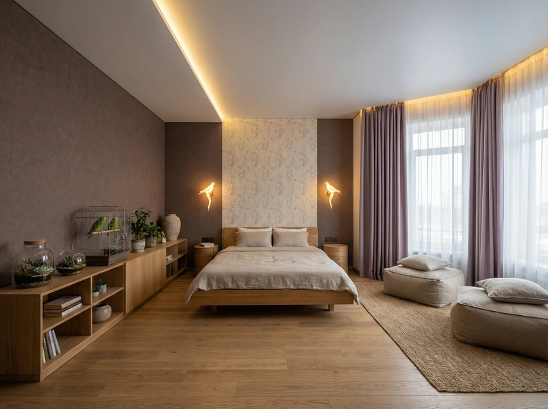 Дизайн спальни в стиле Japandi — фото интерьера от нейросети RoomGPT