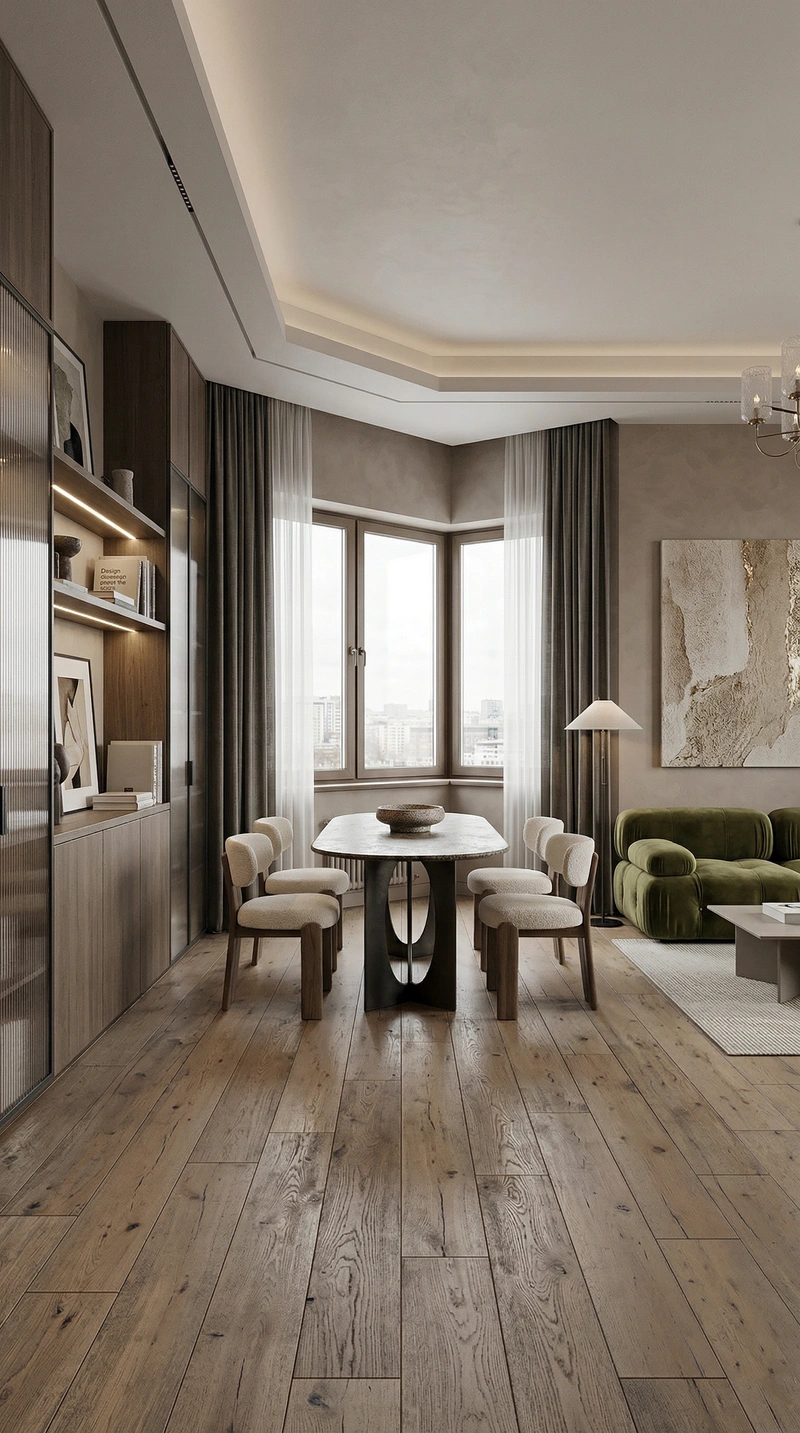 Дизайн интерьера в стиле Контемпорари — Гостиная от нейросети RoomGPT