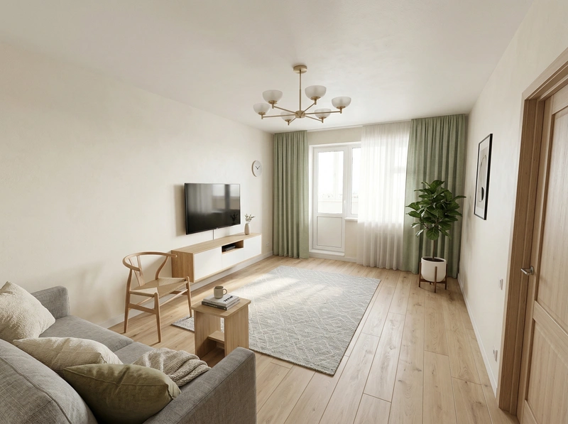 Дизайн гостиной в стиле Сканди — фото интерьера от нейросети RoomGPT