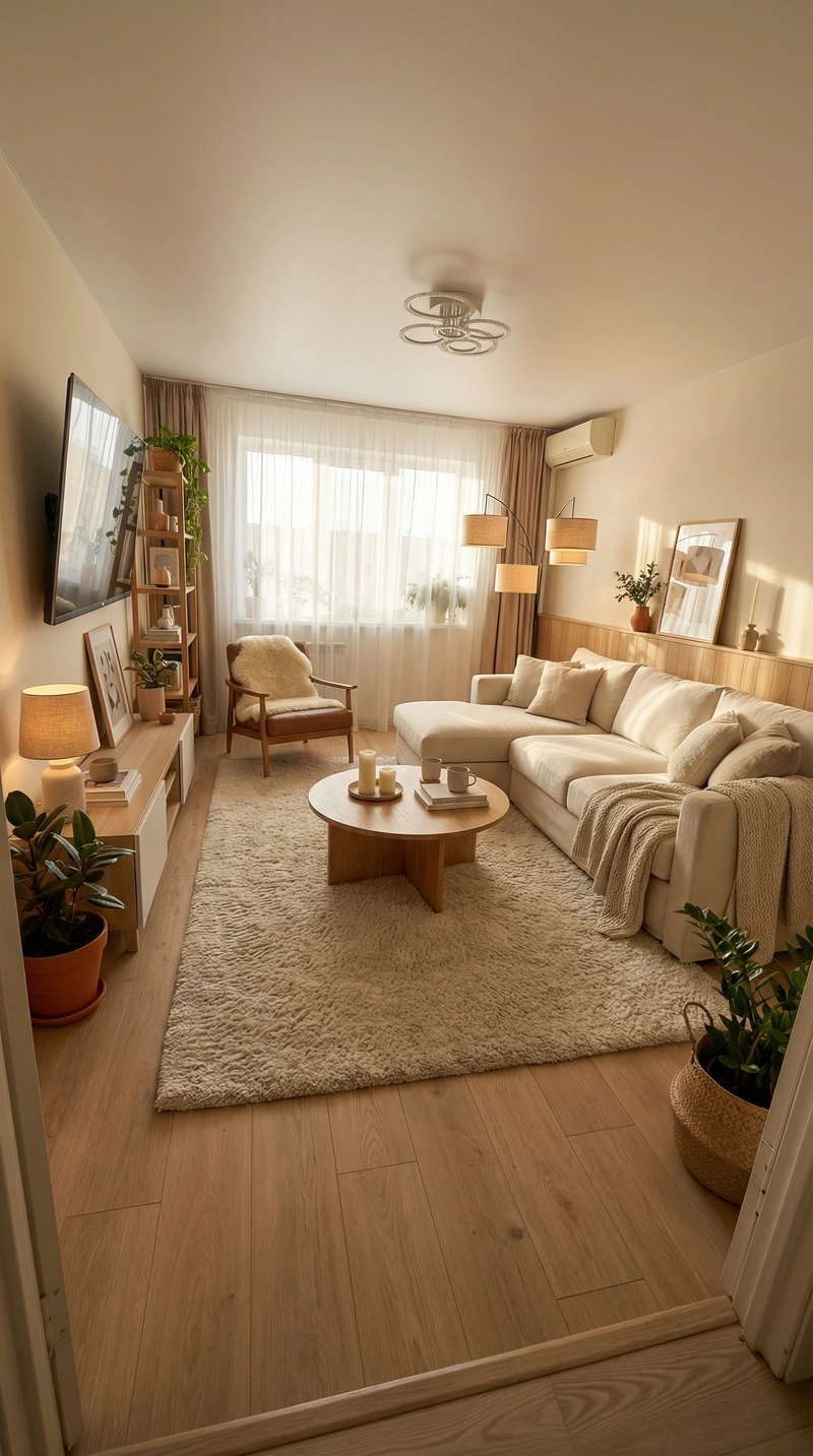 Дизайн интерьера в стиле Хюгге — Гостиная от нейросети RoomGPT