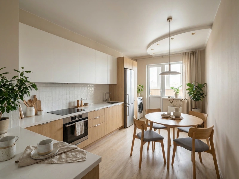 Дизайн кухни в стиле Сканди — фото интерьера от нейросети RoomGPT