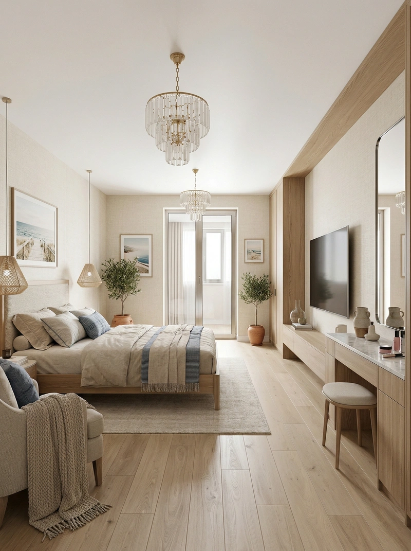 Дизайн спальни в стиле Сканди — фото интерьера от нейросети RoomGPT